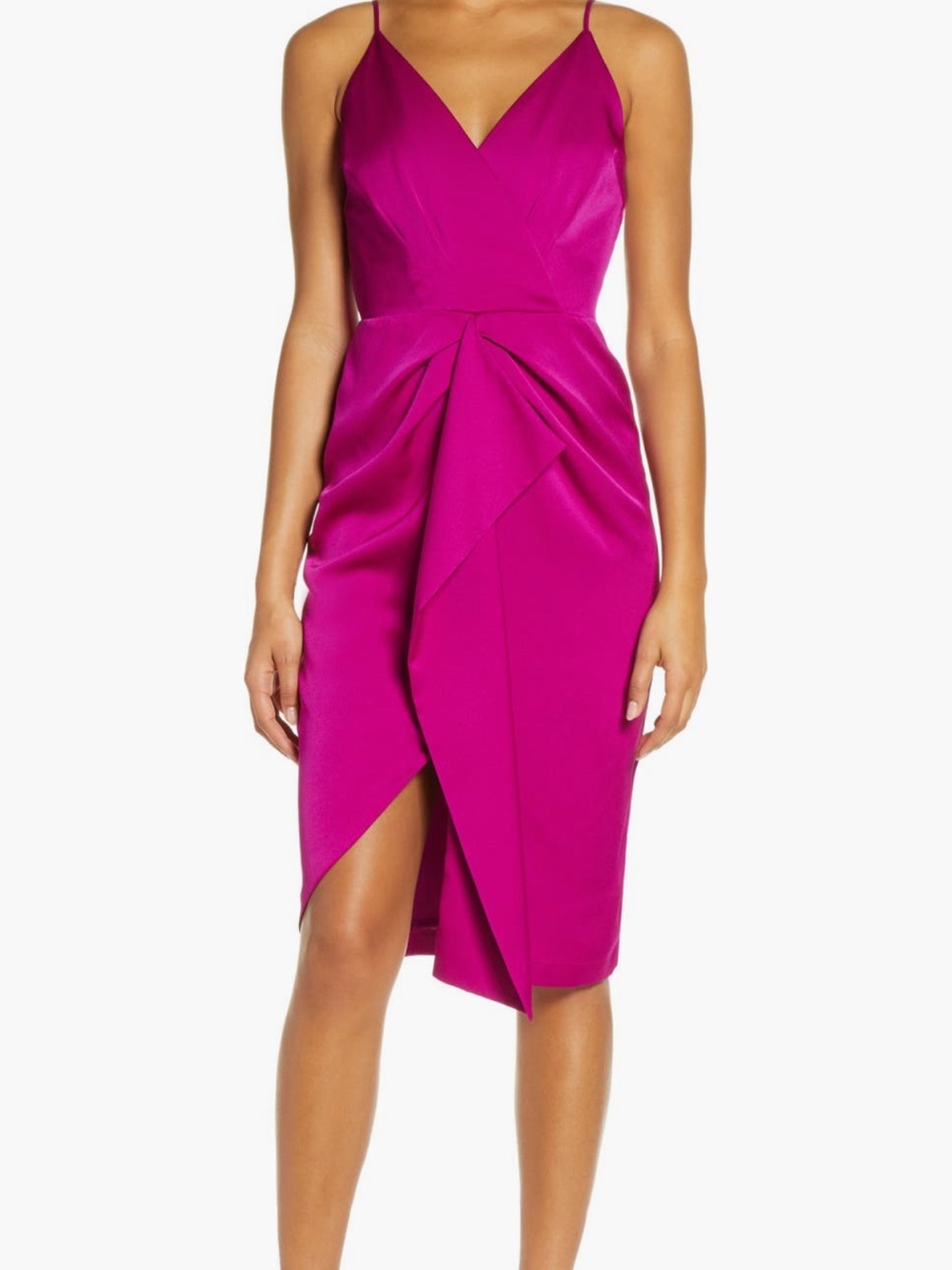 Spaghetti-Strap Midi Dress in Fuchsia